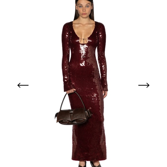 16 Arlington SOLARIA MIDI DRESS IN OXBLOOD SEQUIN - Picture 1 of 4